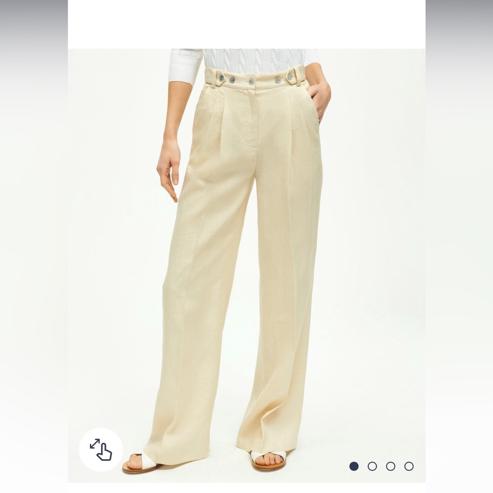 Brooks Brothers Linen Wide Leg Pleated Pants Oatmeal Beige
